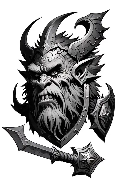 world of warcraft troll zandalar paladin mace and shield tattoo design idea