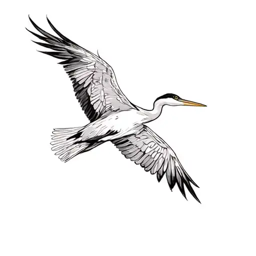 flying heron facing left tattoo design idea