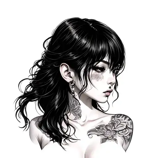 flat chested nude Asian girl  nipples pierced tattoo design idea