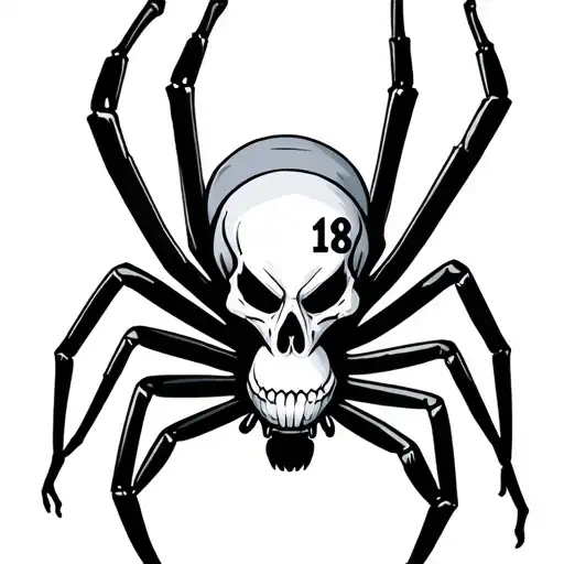 12 leg spider with number 18 on skull body  tattoo design idea