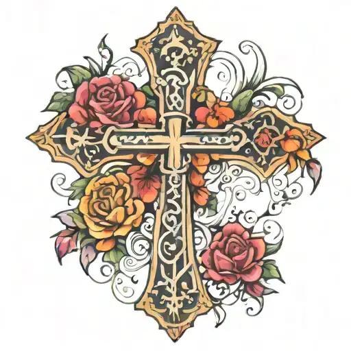 cross with blessed on it tattoo design idea