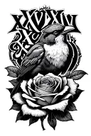 "X XIV XXIV" Bird Sitting On Rose tattoo design idea