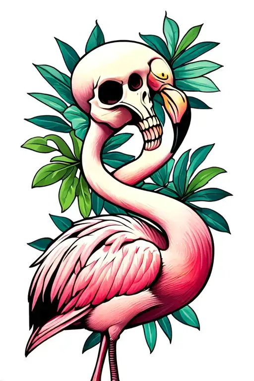 flamingo skeleton looking tattoo design idea
