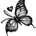 dark butterfly with small heart on top tattoo design idea