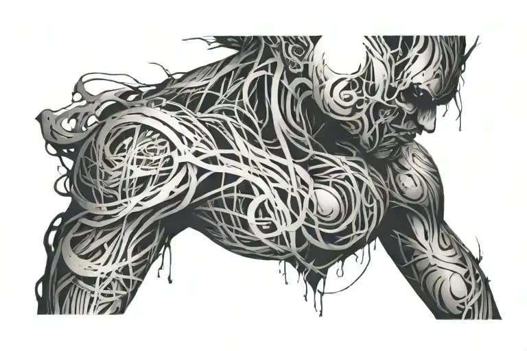 person with scribbles instead of a head tattoo design idea