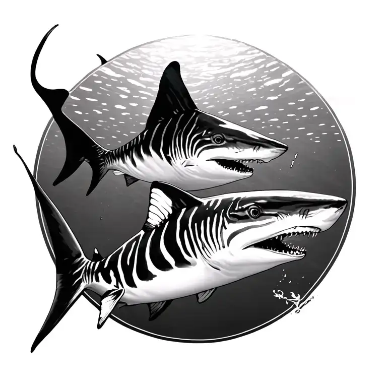 manta ray and zebra shark swimming tattoo design idea