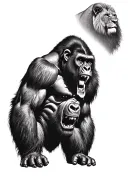 silverback gorilla angry with a lion tattoo design idea