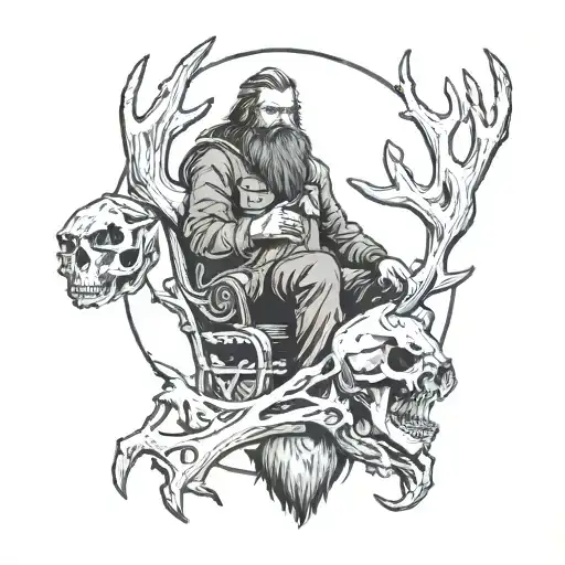 Sasquatch packing out an elk skull with antlers tattoo design idea