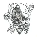 Sasquatch packing out an elk skull with antlers tattoo design idea