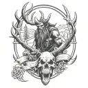 Sasquatch packing out an elk skull with antlers tattoo design idea