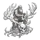 Sasquatch packing out an elk skull with antlers tattoo design idea