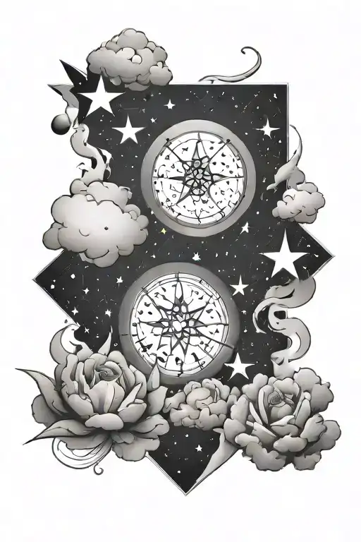 stars and clouds surrounding tattoo design idea