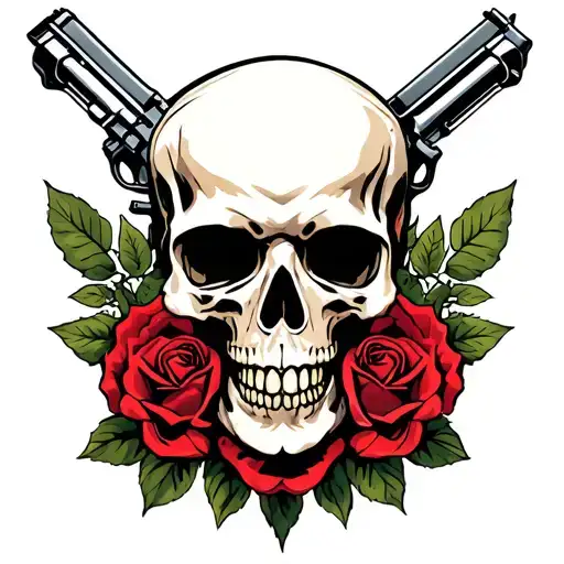 guns skulls and roses tattoo design idea