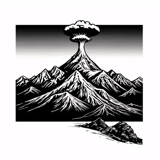 mountain range silhouette New Mexico Zia symbol atomic bomb mushroom cloud tattoo design idea