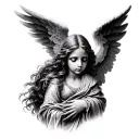 loss  grief portrait face wings spread wide angel tattoo design idea
