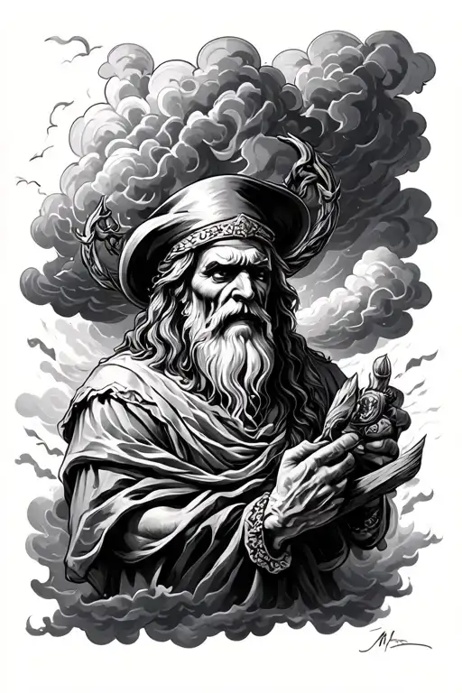 storm clouds, father time, tattoo design idea