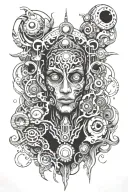 Psychedelic tattoos with many eyes on the whole arm and with different elements for a man in anime style and without painting in ra tattoo design idea