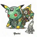 Pikachu dressed in a Gir from invader zim onesie tattoo design idea