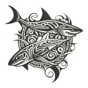 trident and shark tattoo design idea