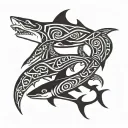 trident and shark tattoo design idea