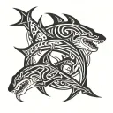 trident and shark tattoo design idea