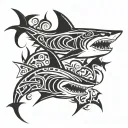trident and shark tattoo design idea