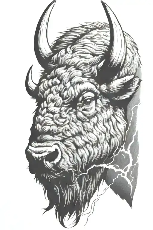 bison head surrounded by lightning tattoo design idea