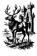 Stag and plough and castle tattoo design idea