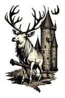 Stag and plough and castle tattoo design idea