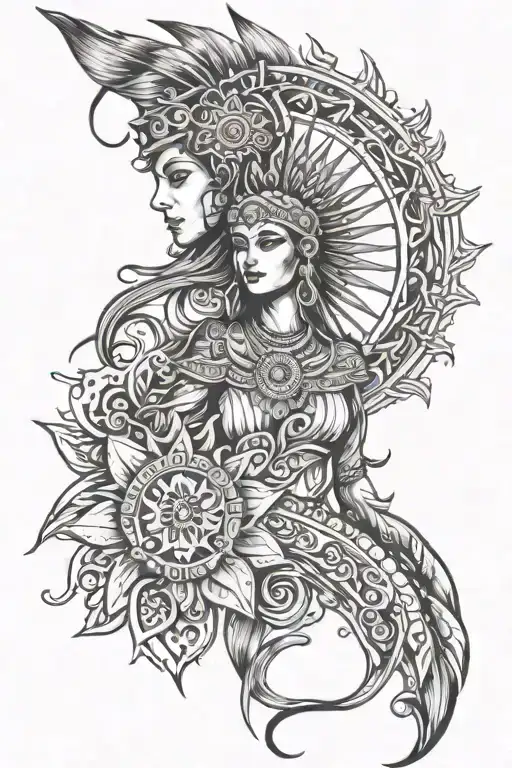 Suggest me a tattoo design for women for back area based on the below:I’m Sun Western AquariusSun indian CapricornAn tattoo design idea