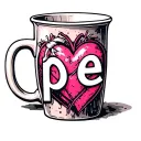 Mug alcohol with heart and pink intertwined within with the letter pe representing love complicity and madness tattoo design idea