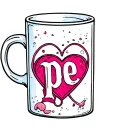 Mug alcohol with heart and pink intertwined within with the letter pe representing love complicity and madness tattoo design idea