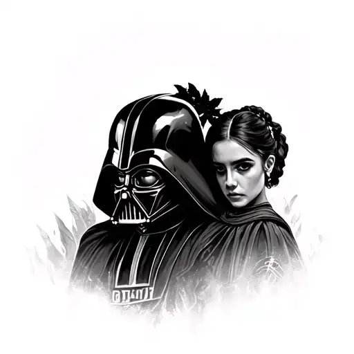 Vader and below him padme as a shadow leaves you tattoo design idea