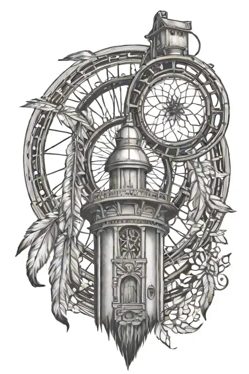 grain elevator, dream catcher, Athena and Apollo Greek gods  tattoo design idea