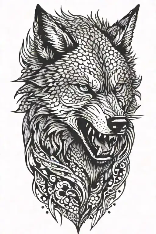 very angry wolf tattoo design idea