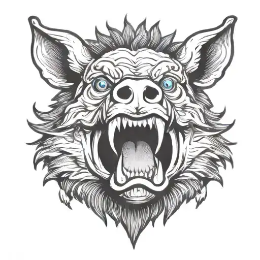 boar head blue eyes tattoo design idea