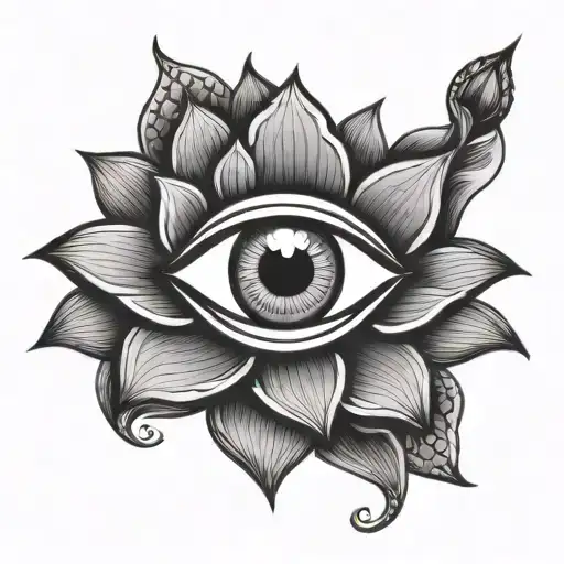evil eye, lotus, hamsa hand, and ancient breathe Sanskrit symbol all intertwined  tattoo design idea