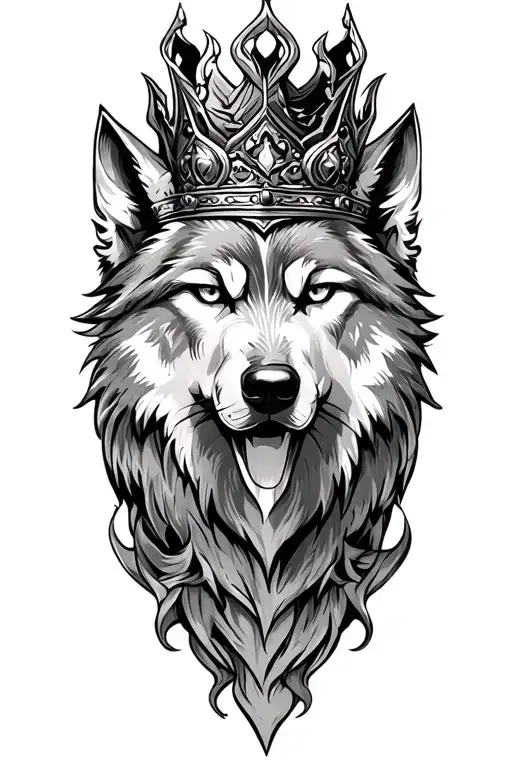 crowned wolf face, scar tattoo design idea