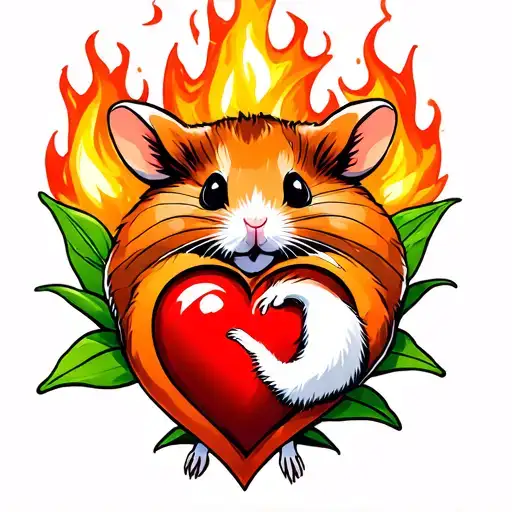 fireball lily and hamster paws and heart symbolizing love tattoo design idea