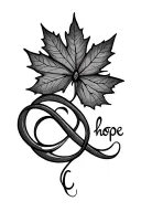 infinity symbol (∞) , maple leaf , butterfly ,A small, rising fire symbol — The letter L, The word “hope” in fine cursiv tattoo design idea