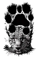 leopard, 2 dog paw prints, boab tree tattoo design idea