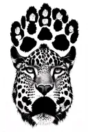 leopard, 2 dog paw prints, boab tree tattoo design idea