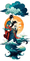 sea clouds, remus and romulus, man without face tattoo design idea