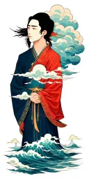 sea clouds, remus and romulus, man without face tattoo design idea