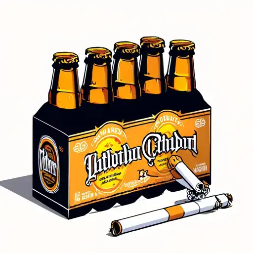 6 pack of beer next to pack of cigarettes  tattoo design idea