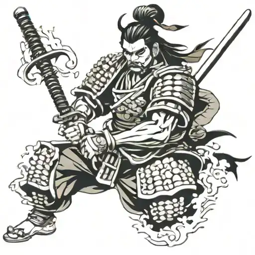 samurai in front of temple tattoo design idea