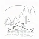 Canoe with pine trees and father mother daughter paddling tattoo design idea