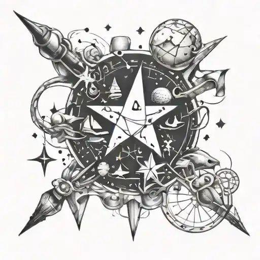 A constellation of love-themed symbols intertwined with pharmacy tools tattoo design idea