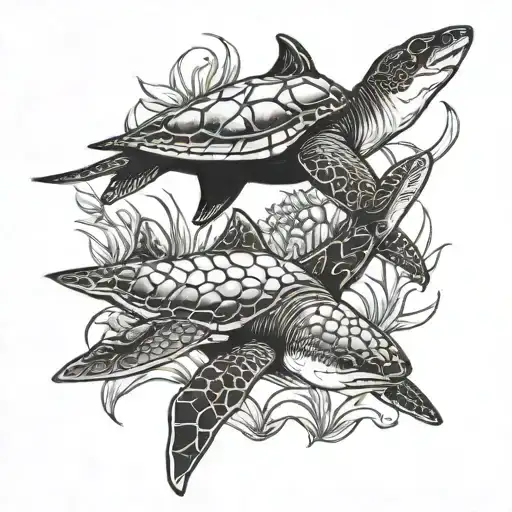 sharks and turtle tattoo design idea
