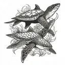 sharks and turtle tattoo design idea